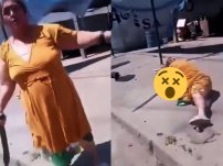VIDEO: Mujer enfurecida se enfrenta a empleados de CFE con machete y se r0mpe un brazo