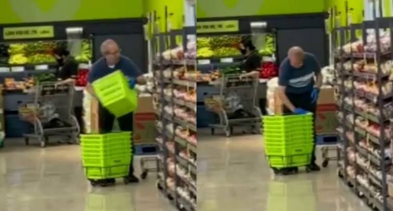 VIDEO: Empleado de supermercado “limpia” las cestas a ESCUPITAJOS en pandemiay