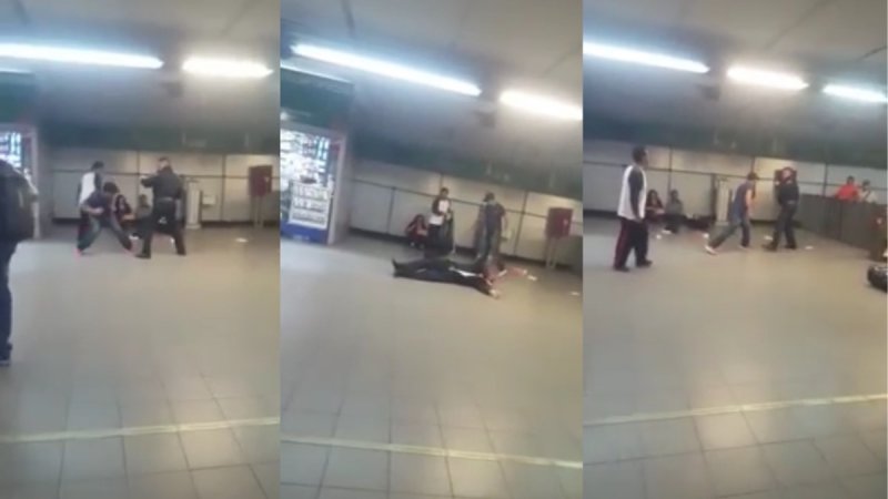 VIDEO: Vendedor ambulante del Metro noquea impresionantemente a policía 