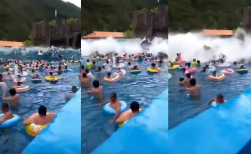 VIDEO: Alberca de olas enloquece y provoca un tsunami que deja heridos en parque acuático. y