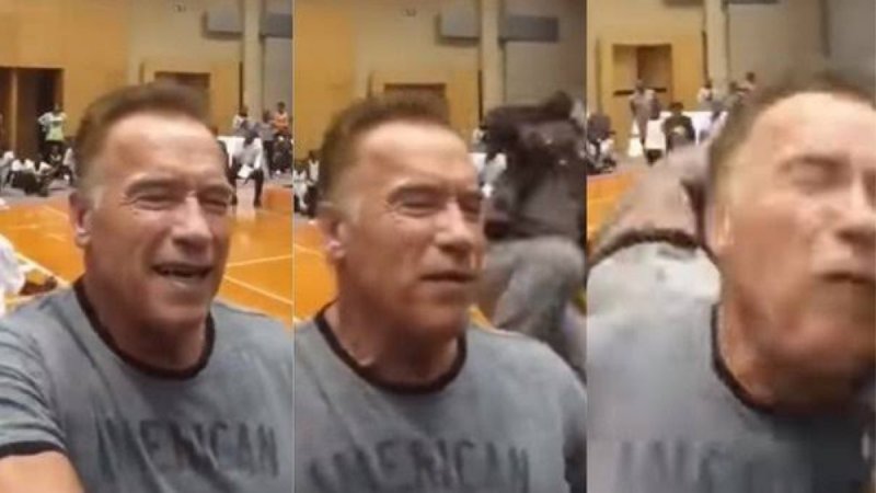 Arnold Schwarzenegger es golpeado con una fuerte patada voladora por la espalda (VIDEO)