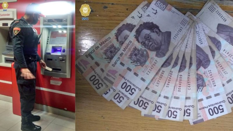 Policía de la CDMX regresa billetes de 500 pesos que encontró olvidados en cajero 