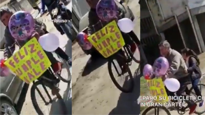 Este abuelito decoró su bicicleta para festejar el cumpleaños de su nieta (VIDEO)y