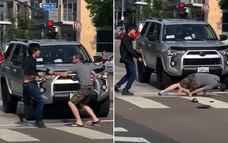 Estadounidense racista agrede a mexicano y asiático pero termina noqueado (VIDEO)