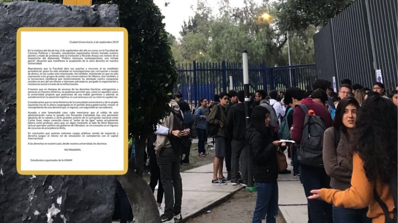 Estudiantes cierran Ciencias Políticas de la UNAM para impedir que Ricardo Anaya imparta clasey