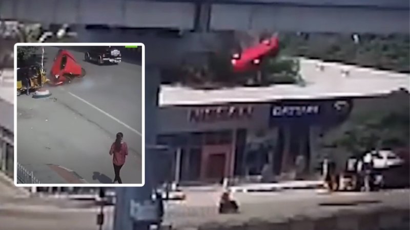 VIDEO: Supuesto auto cae de segundo piso, habría muertos y heridos. y