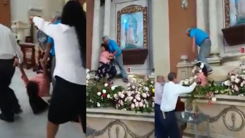 VIDEO: Mujer ataca a Virgen de Guadalupe con un mazo en Iglesia de Altamira.