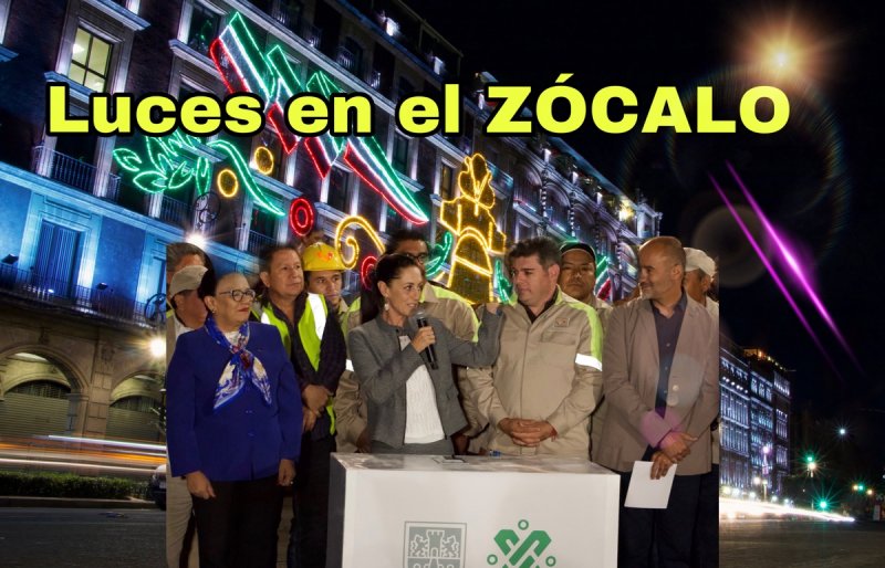 Encienden Zócalo espectacular para las fiestas y Sheinbaum homenajea a los trabajadores.