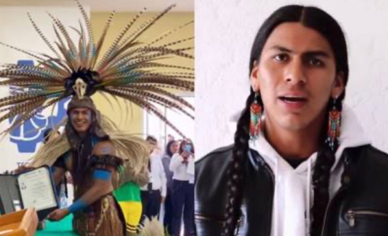 Joven asiste a su graduación vistiendo orgulloso traje prehispánico y se vuelve viraly