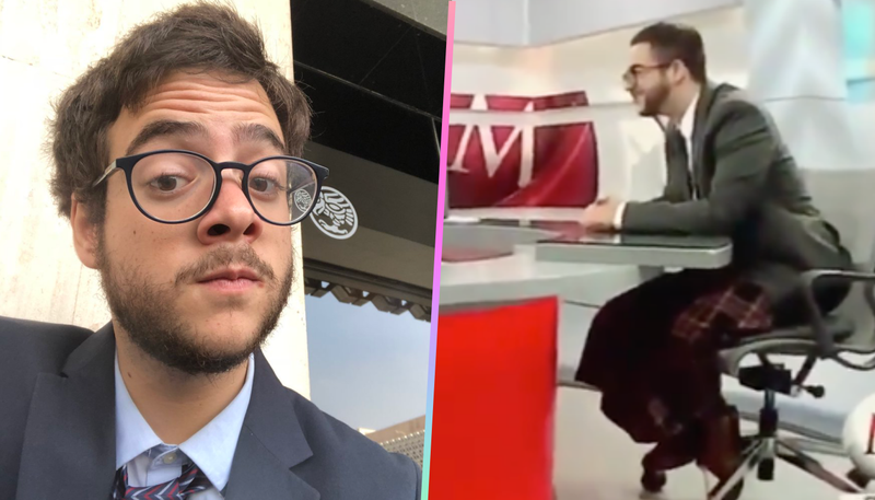 Analista político Abraham Mendieta se presenta con falda en programa de Tv Milenio.