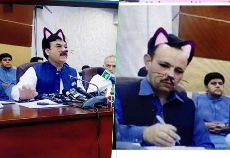 Funcionarios olvidan quitar filtro de gatito en plena conferencia de ministroy