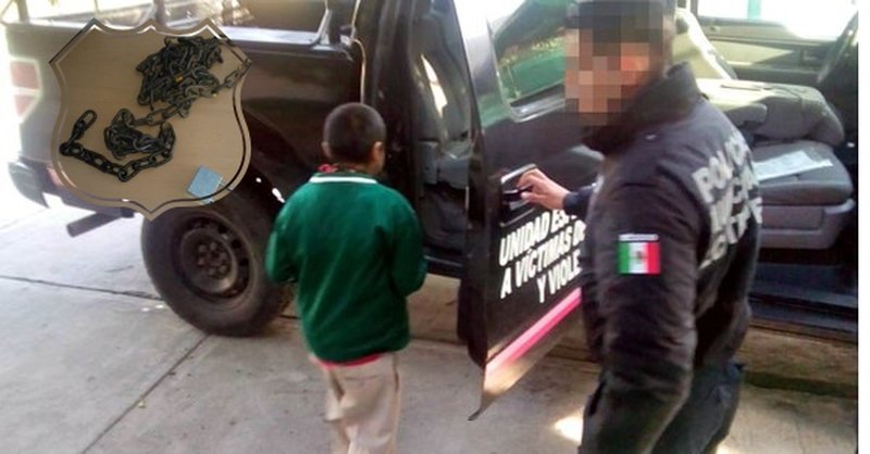 Policía de Ecatepec rescata a niño que llevaba varios días encadenado al cuello por su abuelita.