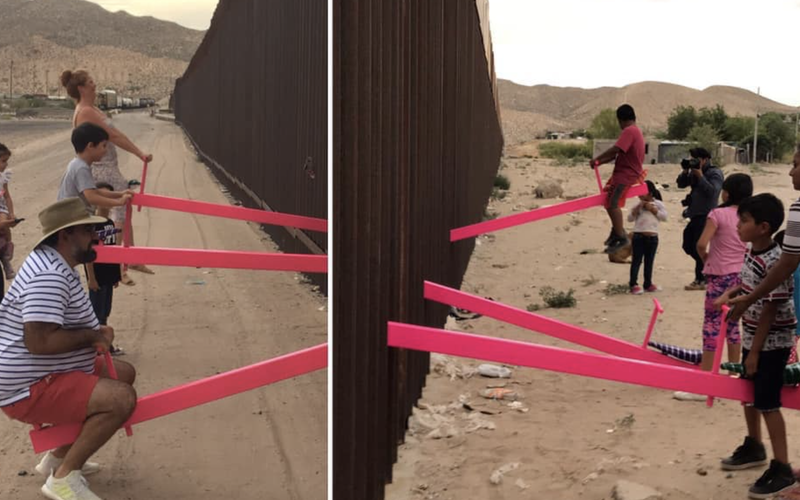 Colocan varios sube y baja en el muro fronterizo de Trump para que familias puedan reunirse. 