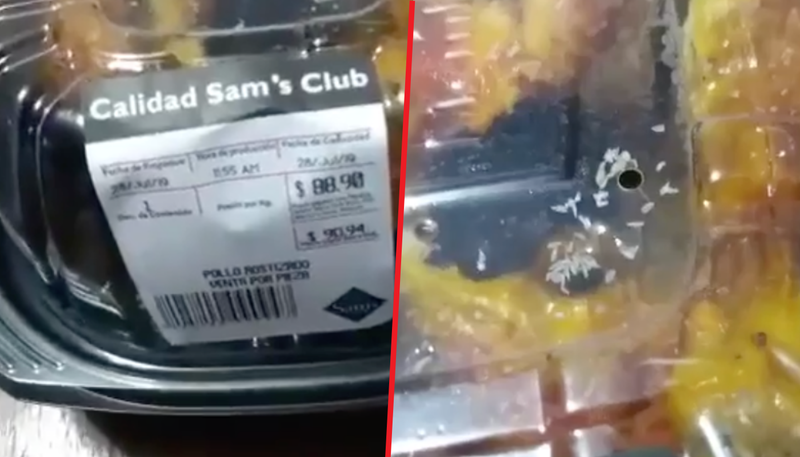 (VIDEO) Usuarios exhiben pollos rostizados con gusanos en el Sam´s Club. 