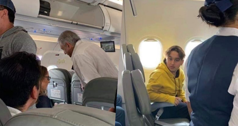 Llega AMLO con su hijo y su esposa en avión comercial a Villaermosa, Tabasco. 