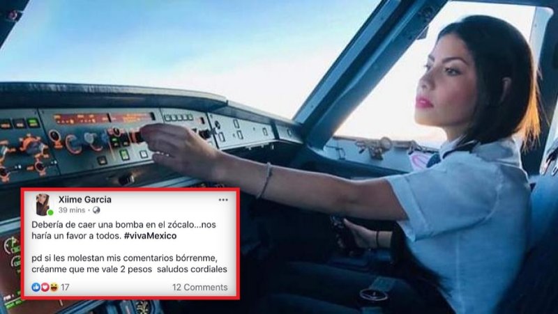 Mujer piloto de InterJet propone en Facebook dejar caer una bomba en el Zócalo durante el Grito.