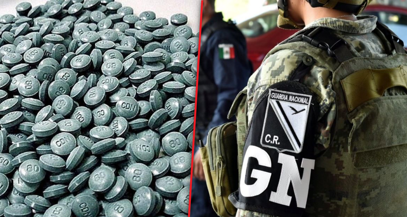 Guardia Nacional asegura pastillas de fentalino ocultas en una lápida de mármol. 