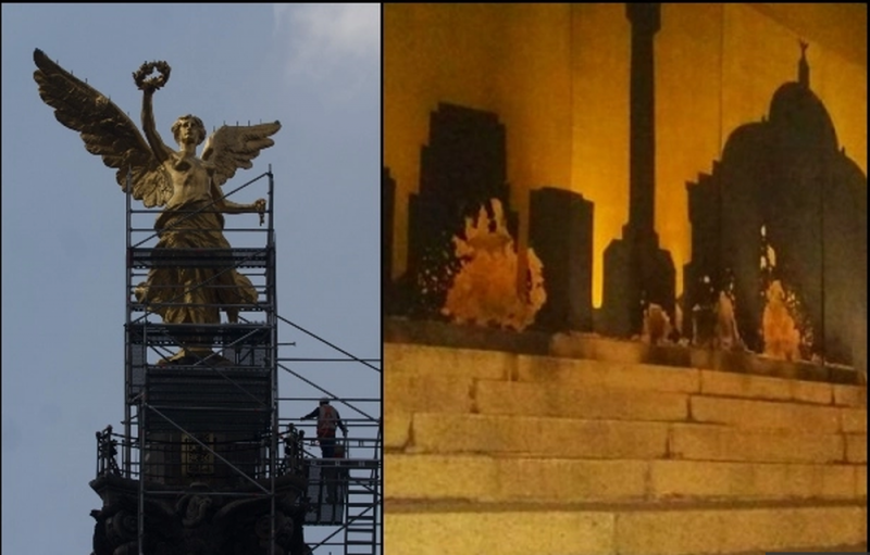 Sujeto prende fuego a ángel de la independencia y se da a la fuga.