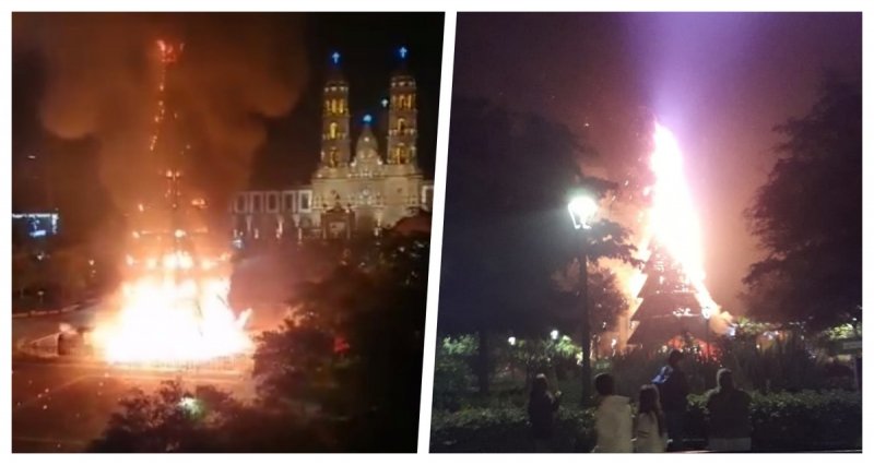 ¡Terrible! Se incendia árbol de navidad en el centro de Zapopan