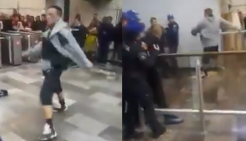 Sujeto enloquece y agarra a patadas a policías en la estación del metro Pantitlán (VIDEO)