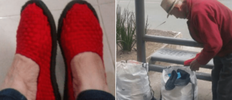 Abuelito solicita ayuda para vender zapatos que su familia teje a mano