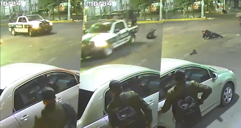(VIDEO) Policía de la CDMX se cae de patrulla al dar vuelta rápidamente y rueda sobre el asfalto