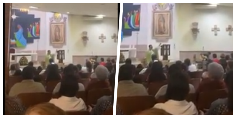 Sacerdote se prende a media misa y canta 