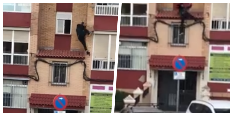 Por intentar escapar de cuarentena, un joven cae desde un segundo piso (VIDEO)y