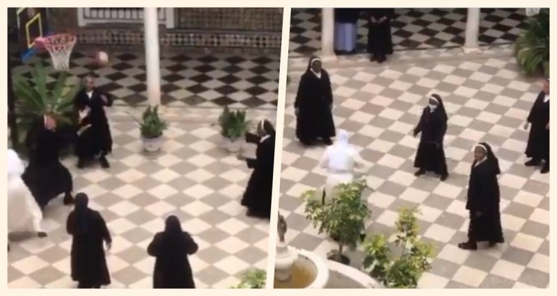 Para desaburrirse, MONJAS arman la cáscara de BASQUET en cuarentena (VIDEO)