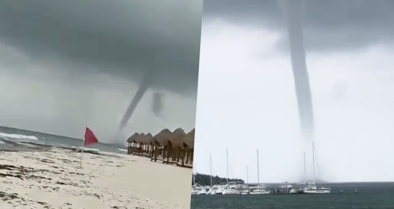 Pescadores y hoteleros en la Riviera Maya captan un FUERTE tornado en el mar de CANCÚN