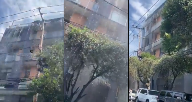 La alberca que se desbordó por el sismo en un edificio de la CDMX