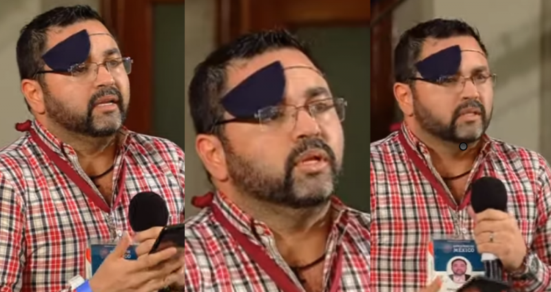 Reportero de la Mañanera exhibe por ERROR su ojo sin parche y genera duda de su lesión