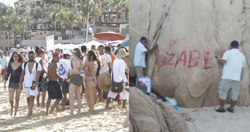 Turistas ABARROTAN playas de Los Cabos y de paso GRAFITEAN área de piedras