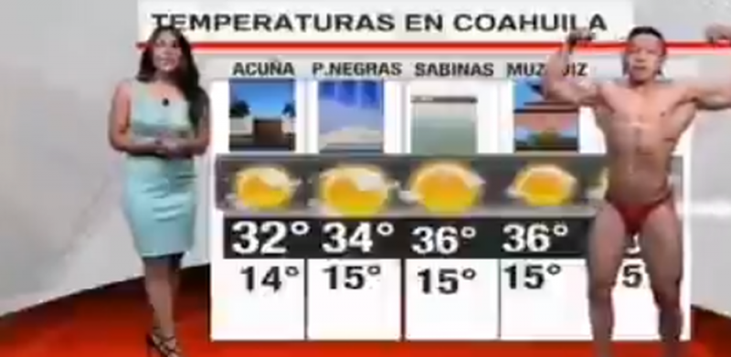 Hombres en tanga sustituyen a “chica del clima” en TV de Coahuila (Video)
