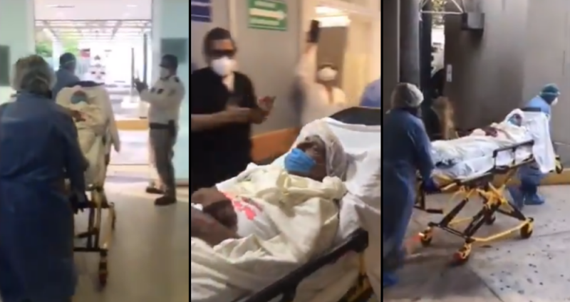 Abuelito de 100 años vence al Covid-19 y sale de hospital del ISSSTE entre aplausos