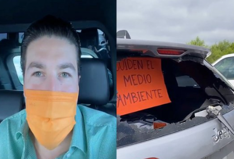 Así quedó la camioneta de Samuel García luego de intentar clausurar la refinería de Cadereyta