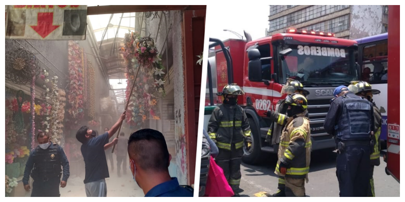 Se INCENDIA mercado de FLORES en la MERCED; bomberos lo tienen controlado