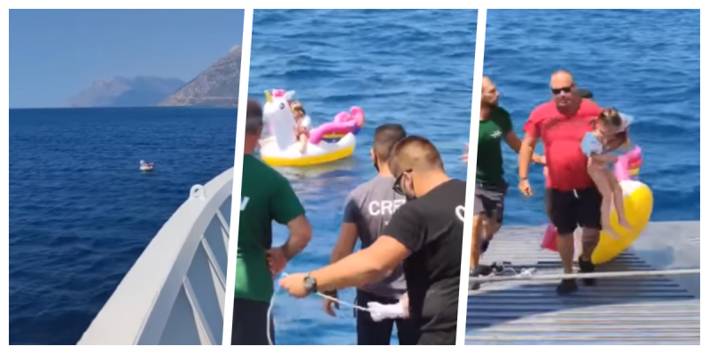 Niña de 4 años navegaba a la deriva en el mar en un FLOTADOR de UNICORNIO; la rescata un ferry