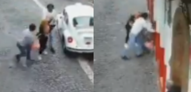 Ratero intenta quitarle una bolsa a señora; novio lo alcanza y lo noquea (video)