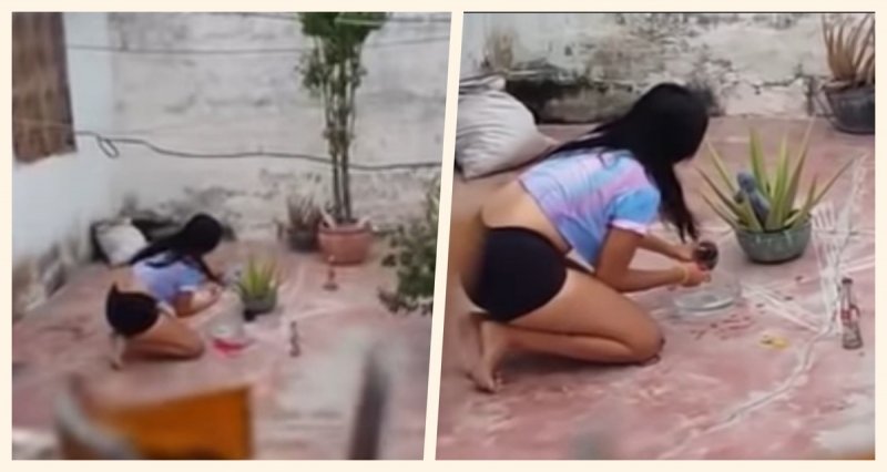 Exhibe vecino a mujer realizando un RITUAL de ´té de calzón´ (VIDEO)y