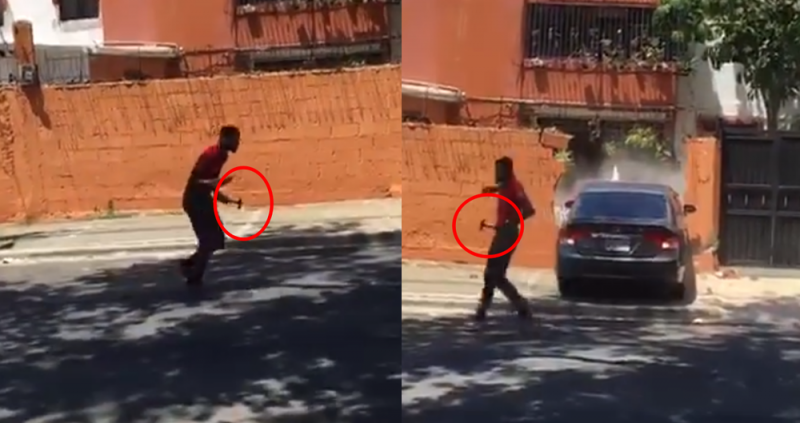 Empezaron a martillazos y terminaron la pelea derribando una barda con el auto (VIDEO)