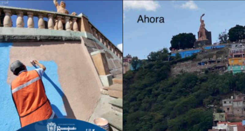 Alcalde PANISTA de Guanajuato “se la prolonga” y pinta de AZUL la barda del Pípila; lo TUNDEN en red