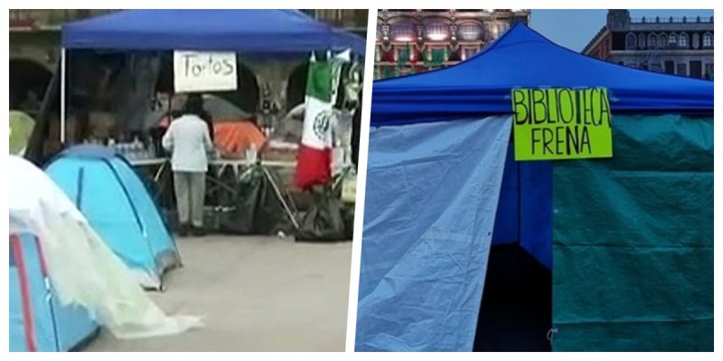 Plantón de FRENAAA incluye yoga, TAMALES, rezos y hasta BIBLIOTECA