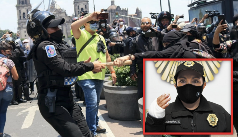 Feministas le pegan con un MARTILLO a mujer policía en la CDMX durante marcha proaborto