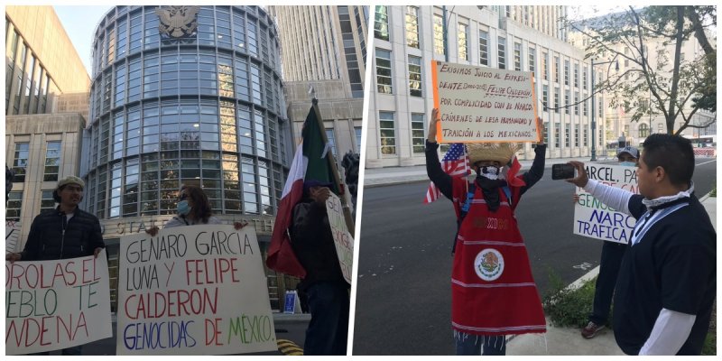 Mexicanos le mandan mensaje a Calderón desde corte de EU: “tu celda está aquí en NY”