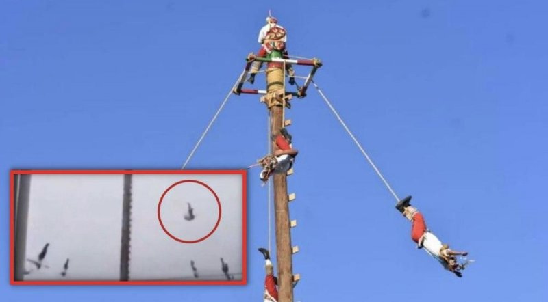 Se revienta la CUERDA y volador de Papantla cae desde una ALTURA de más de 10 metros (VIDEO)