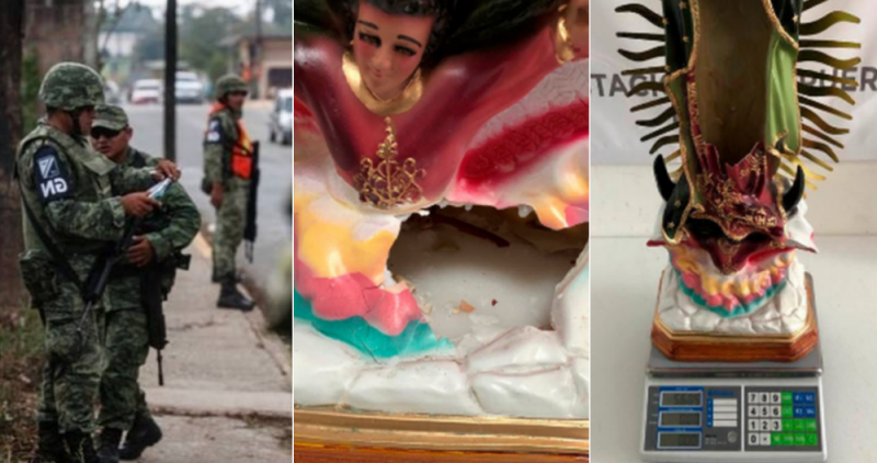 Guardia Nacional decomisa 5 kilos de cristal que estaban dentro de una estatua religiosa