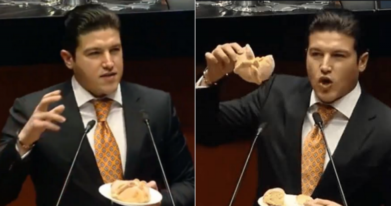 Usuarios se burlan y tunden a Samuel García por tratar de explicar el Pacto Fiscal con pan de muerto