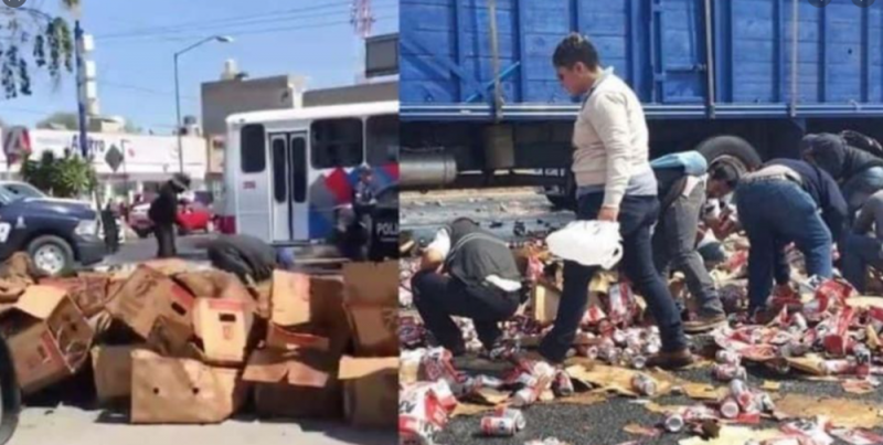 Trailer de cerveza sufre accidente y vuelca; pobladores del EDOMEX en vez de ayudar hacen rapiña