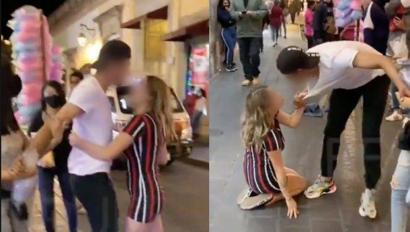 Mujer se arrodilla y le ruega a su exnovio para que REGRESE; se vuelve viral